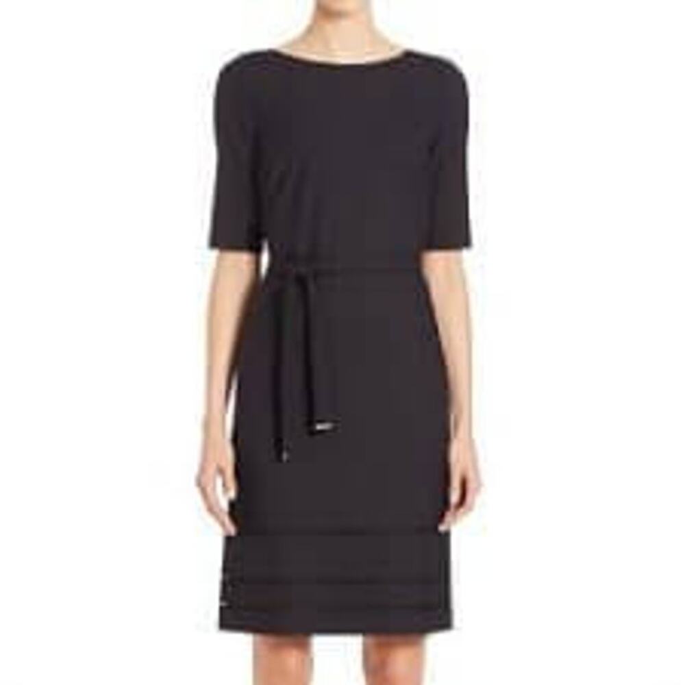 Boss Hugo Boss Size 8 Sheath Dress Black Belted Gold Accent Hourglass Career